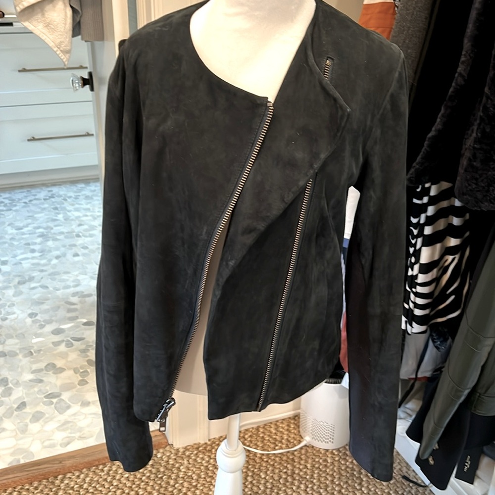 Vince Black Suede Asymmetrical Zip Jacket